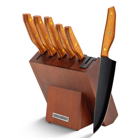 Деревянная ручка 6шт ножей шеф-повара набор с ножей точилка на деревянной подставке