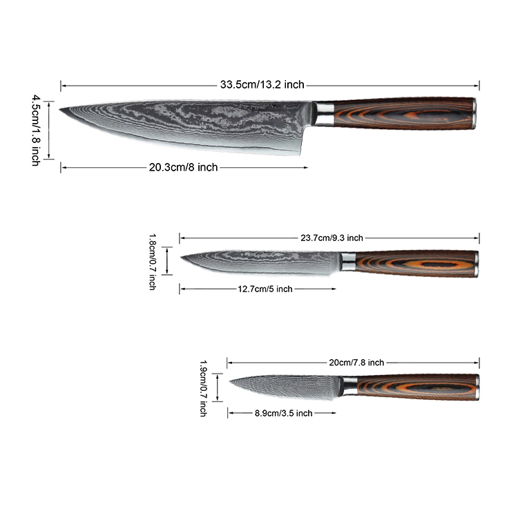 Damascus нож набор 3 шт. Professional VG-10 67 слоев Damascus нож