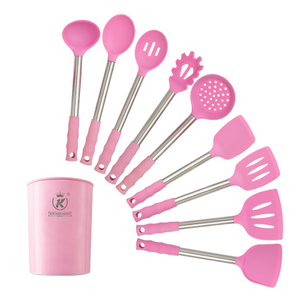 Оптом розовые 10 штук силиконовые кухонные утварь набор для приготовления пищи